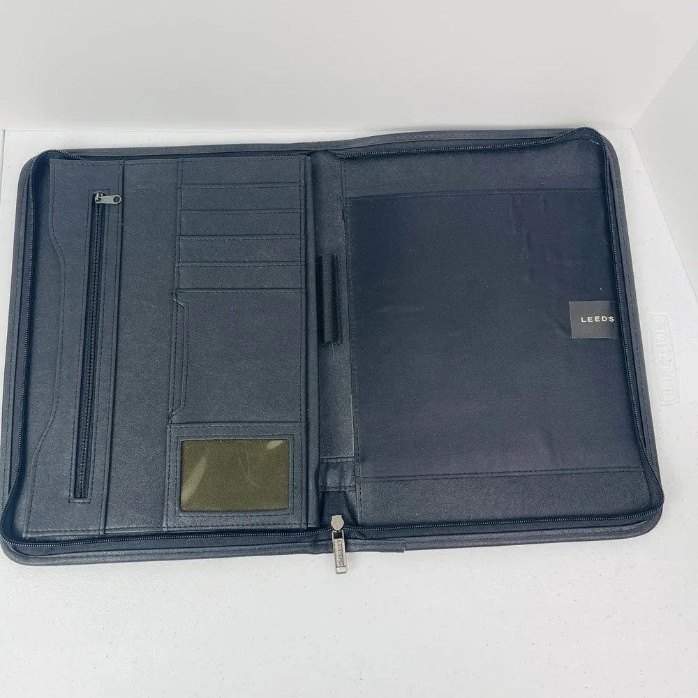 VTG Black Texas Embossed Leather Portfolio 8.5x11 Pad Folder Organizer Notebook